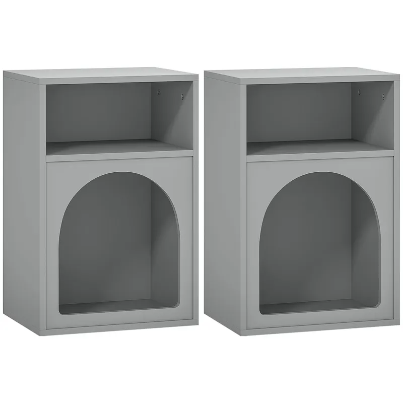 HOMCOM Set de 2 noptiere, noptieră cu compartimente deschise, design arcuat, 40 x 30 x 60 cm, gri | Romania