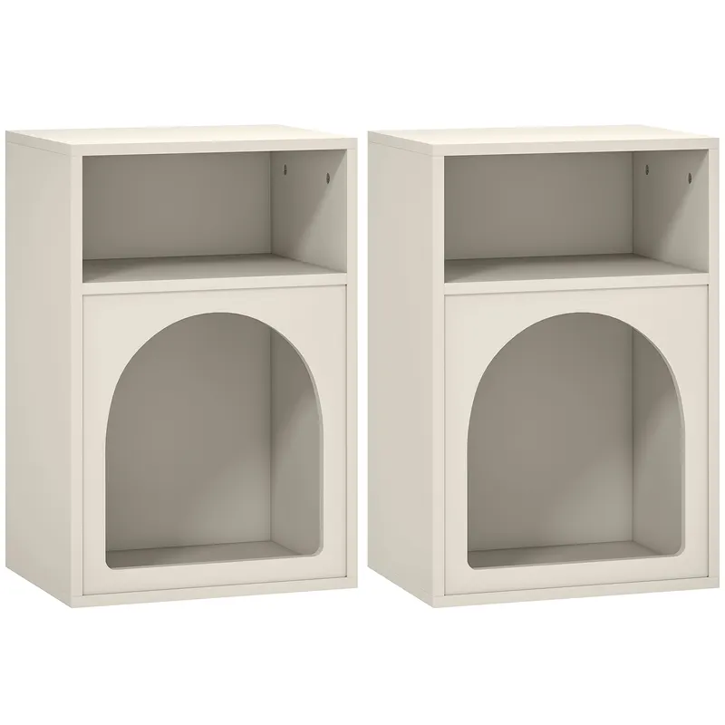 HOMCOM Set de 2 noptiere, noptieră cu compartimente deschise, design arcuit, 40 x 30 x 60 cm, crem | Romania