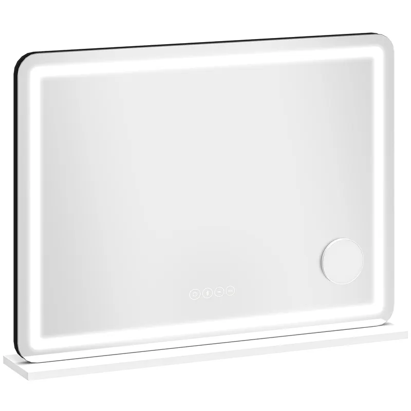 HOMCOM Oglindă machiaj iluminată 80x60cm, oglindă toaletă LED dimabilă, lumină RGB, 3 temperaturi de culoare, alb | Romania