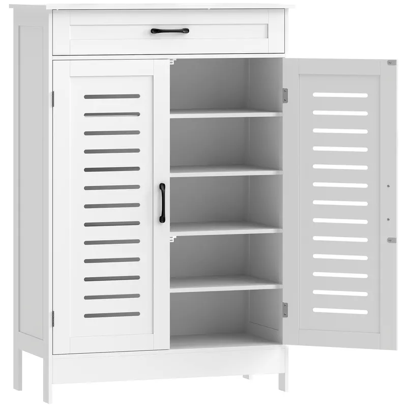 HOMCOM Dulap pentru Încălțăminte cu Uși cu Lamele Sertar și Rafturi Reglabile pentru 20 Perechi 78x37x115,8 cm Alb | Romania