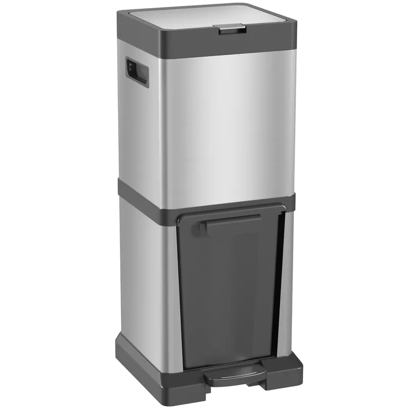 HOMCOM Coș de gunoi 20+14L cu pedală, capac, compartiment basculant, coșuri interioare detașabile, oțel inoxidabil 32,5 x 31,5 x 78 cm Argintiu | Romania