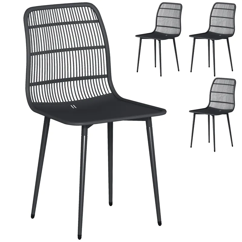 Outsunny Scaune de Dining pentru Exterior Set de 4, Scaune de Grădină cu Spatar Fisurat, Negru | Romania