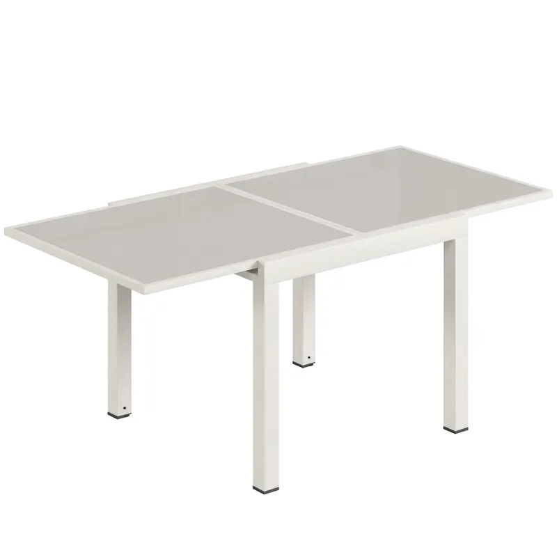 Outsunny Masă Extensibilă din Aluminiu pentru Exterior, Blat din Sticlă Temperată, Crem. | Romania