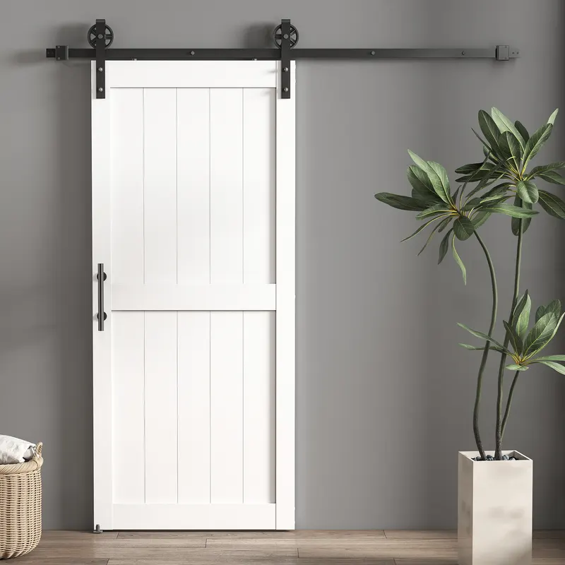 HOMCOM Ușă Glisantă de Interior 81.3x213.4cm, Șină din Oțel, Mâner Îmbunătățit, Role, Ușă de Interior în Stil Industrial, din MDF și Lemn de Pin, Impermeabilă, pentru Bucătărie, Baie, Living | Romania