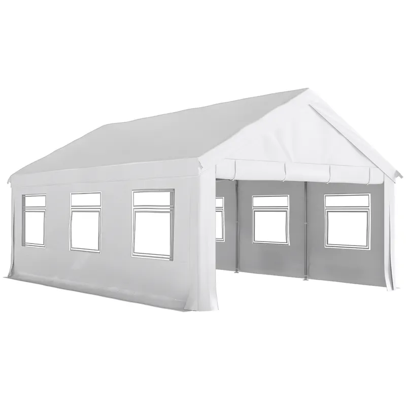 Outsunny Pavilion de Grădină 4x6 m cu Pereți Laterali, 6 Ferestre și Dublă Intrare, din Oțel Galvanizat, Alb | Romania