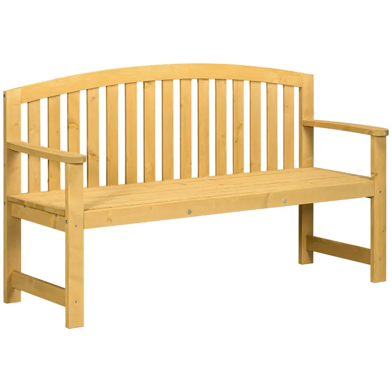 Outsunny Bancă din Lemn cu 2 Locuri, Spătar și Cotiere pentru Terasă, Verandă, Piscină, Balcon, 143x51x85 cm, Lemn Natural | Romania