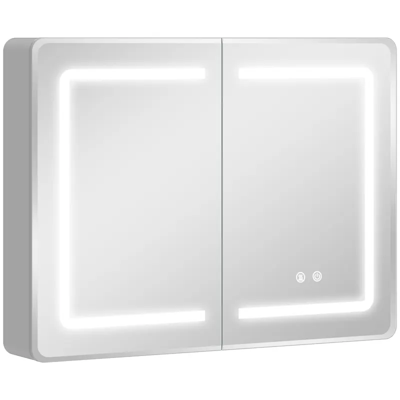 HOMCOM Dulap cu oglindă pentru baie cu iluminare LED, 60 x 80 cm, antiaburire, dimabil în 3 trepte | Romania