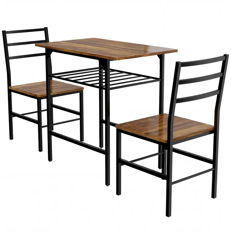 HOMCOM Set masă dining cu 2 scaune, masă pentru bucătărie cu scaune pentru 2 persoane, cadru din metal, maro | Romania