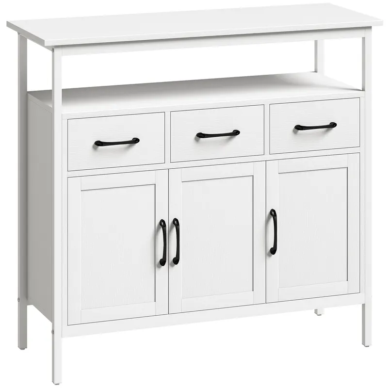 HOMCOM Bufet bucătărie, mobilier de depozitare, 3 uși, 3 sertare, compartiment deschis și rafturi reglabile, 95x35x88cm, alb | Romania