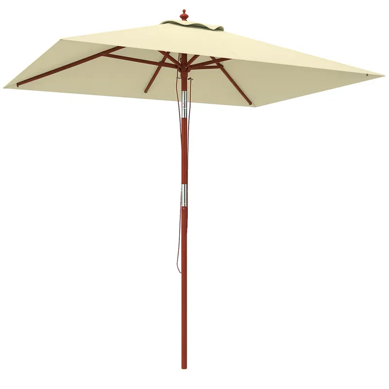 Outsunny Umbrelă de Grădină Înclinabilă cu Sistem cu Șnur și Orificiu de Ventilație, 200x150x235 cm, Bej | Romania