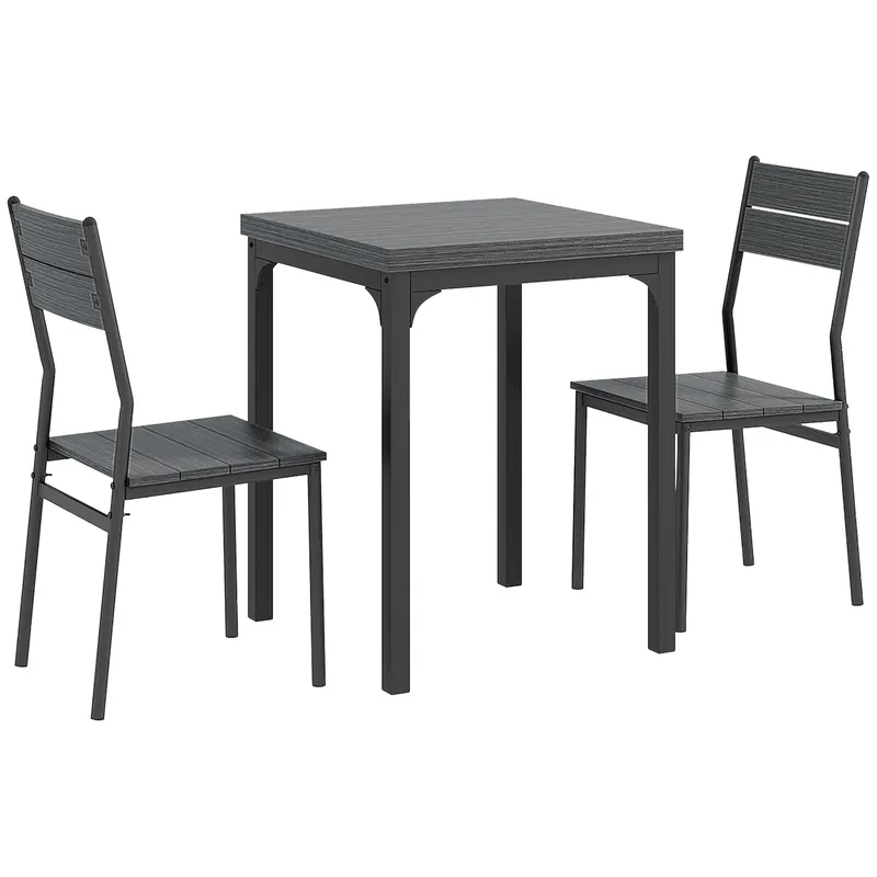 HOMCOM Set dining 3 piese, set masă, 1 masă, 2 scaune, MDF+metal, Gri | Romania