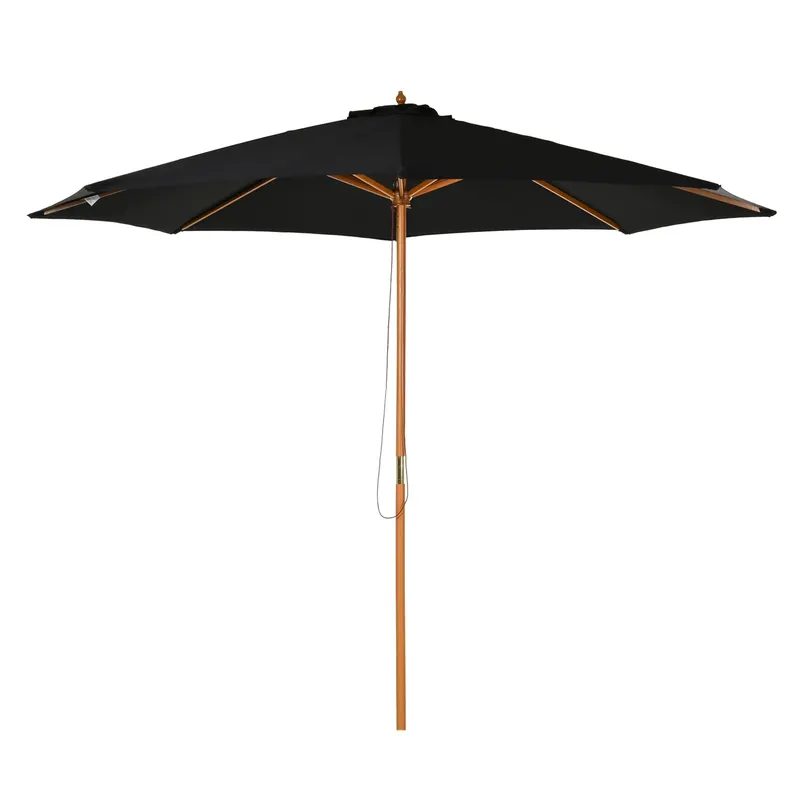 Outsunny Umbrelă de Grădină 3 m cu Stâlp din Lemn, 8 Spițe și Acoperire din Poliester, Neagră | Romania