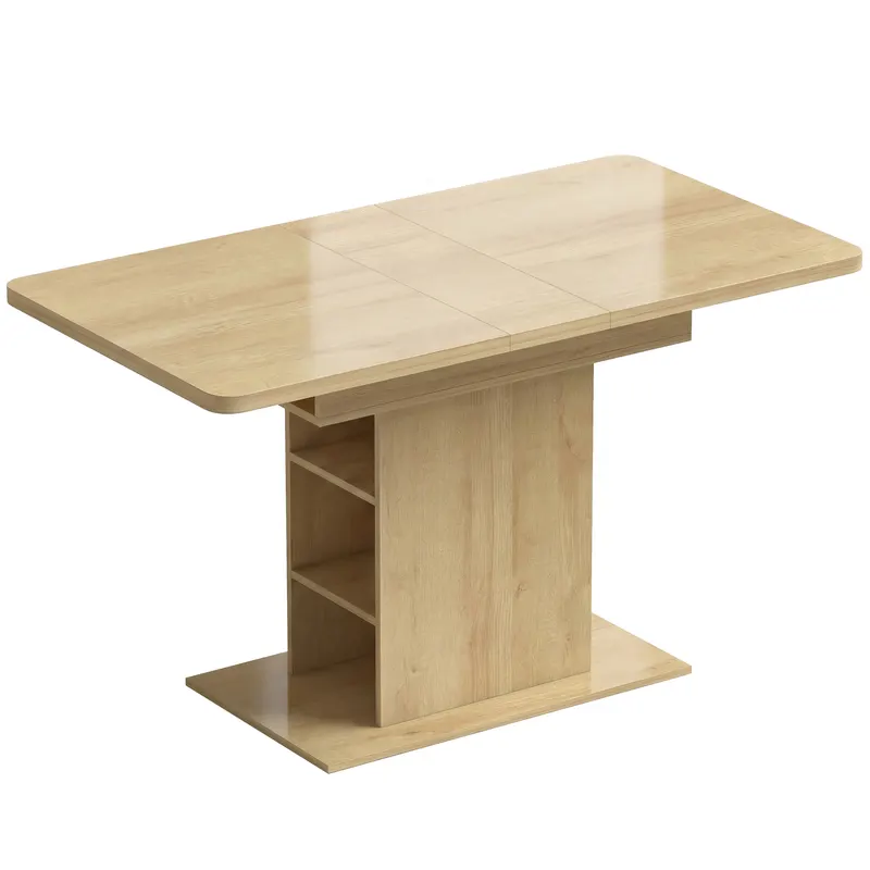 HOMCOM Masă extensibilă dreptunghiulară pentru 4-6 persoane, masă de bucătărie 110-130 cm, 6 rafturi deschise, lemn natural | Romania