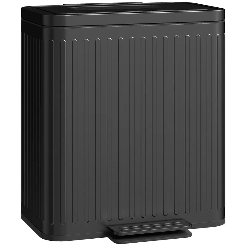 HOMCOM Coș de gunoi pentru bucătărie, 2 x 20 L compartimente, sortare eficientă a deșeurilor, pedală, plastic, metal, negru | Romania