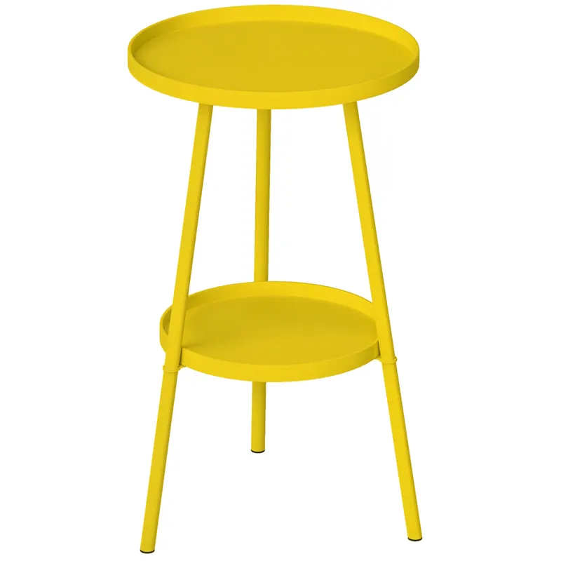 Outsunny Mică masă laterală rotundă cu 2 niveluri masă de grădină pentru terasă living balcon din metal Ø 32 x 51 cm galben | Romania