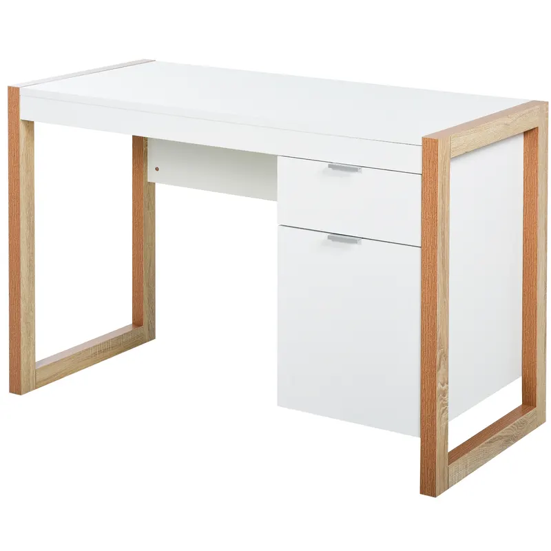 HOMCOM Birou de Lucru Spațios cu Sertar Dulap Picioare în Formă de Cadru de Stil Modern 112,5x50x75,5 cm Alb | Romania