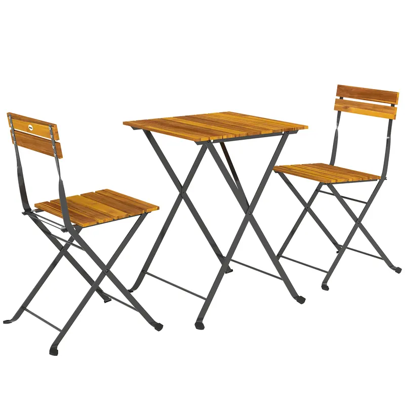 Outsunny Set 3 piese pentru luat masa 2 persoane, masă pliantă cu 2 scaune pliante pentru terasă/balcon Teak | Romania