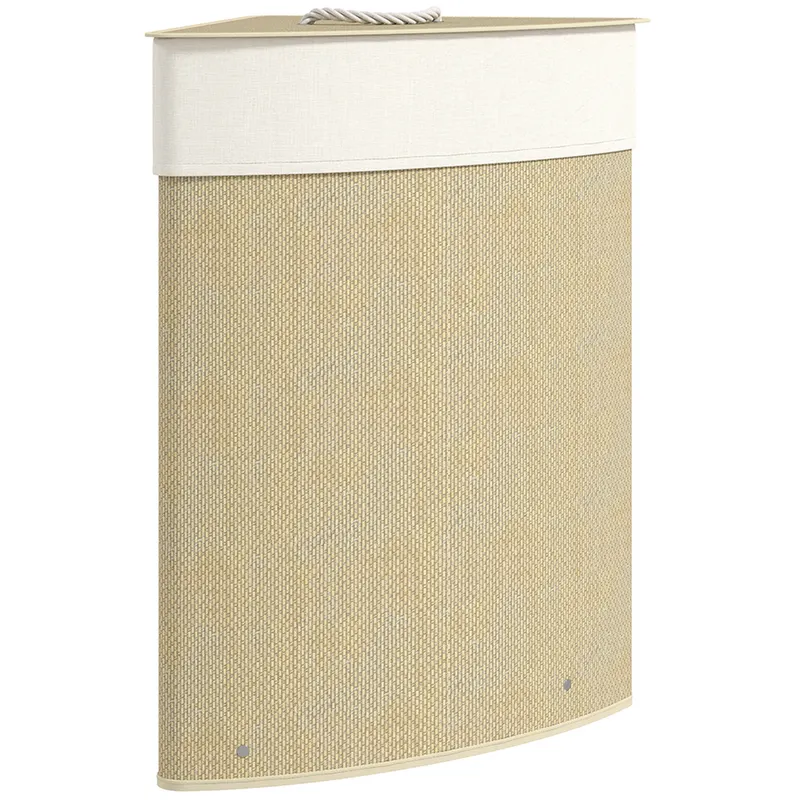 HOMCOM Coș de rufe din bambus 55L, coș triunghiular cu sac detașabil și lavabil, capac, mâner, 35x35x60cm, natural | Romania