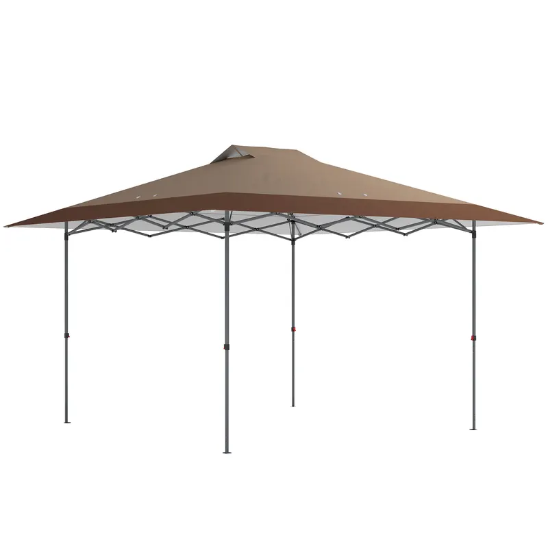 Outsunny Cort Pliabil Pop-up 4x4 m cu Blocare Centrală, UPF50+, Înălțime Reglabilă, Saci cu Nisip și Husă cu Roți, Bej și Maro | Romania