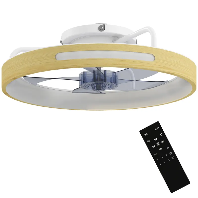 HOMCOM Ventilator de tavan cu lumină LED 40 W Motor DC reversibil Telecomandă 6 viteze 3 culori Temporizator Lemn Natural | Romania