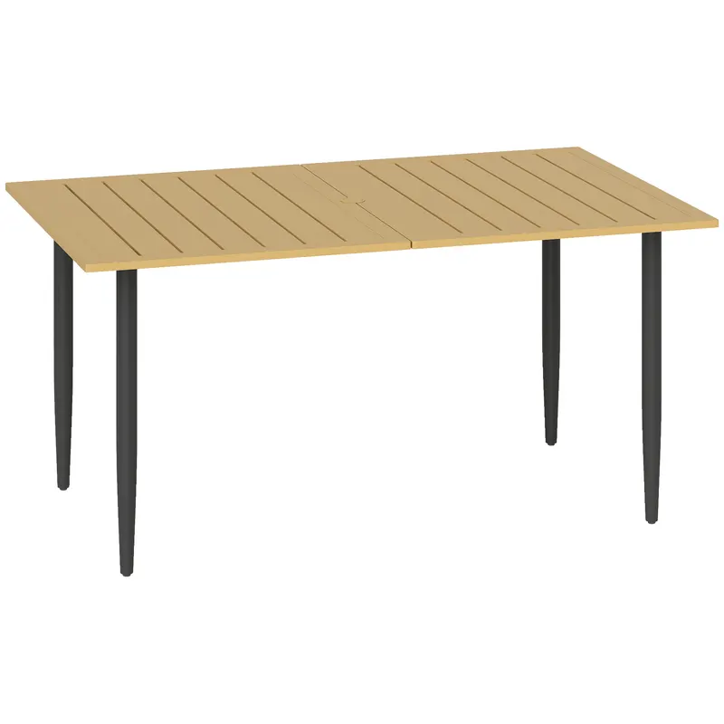 Outsunny Masă de grădină 150x90 cm, rezistentă la intemperii, masă de balcon din oțel cu orificiu pentru umbrelă, maro | Romania