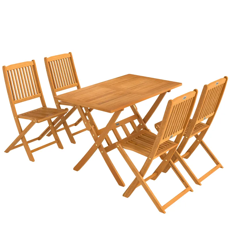 Outsunny Set de Luat Masa pentru Grădină 5 Piese, Masă și 4 Scaune Rabatabile | Romania