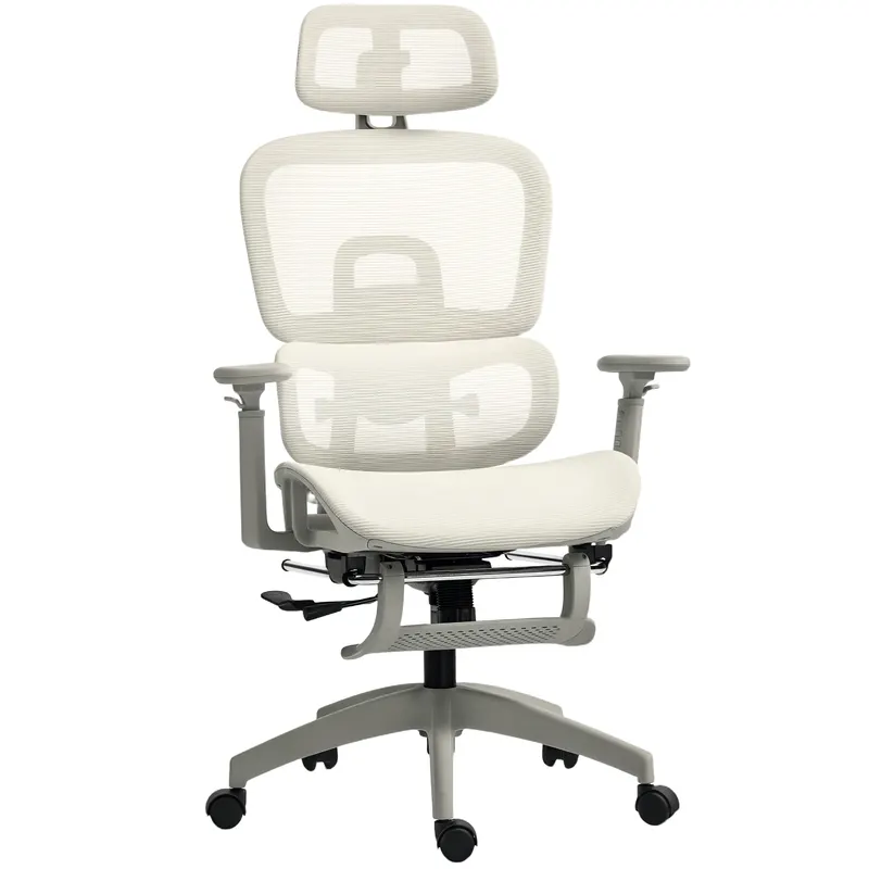 HOMCOM Scaun de birou, scaun ergonomic pentru birou cu acoperire din plasă, reglabil, pe roți, cu cotiere, tetieră, Bej | Romania