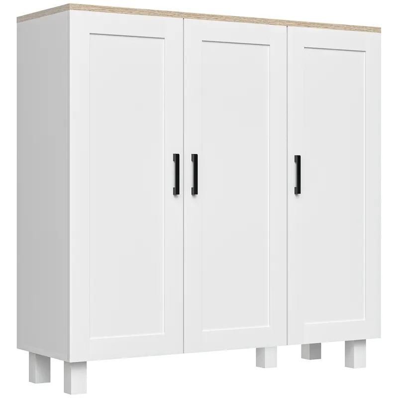 HOMCOM Bufet de Bucătărie din Lemn, Mobilier cu 3 Uși, Rafturi Reglabile, Stil Scandinav, pentru Living, Sufragerie, 90x30x90cm, Alb | Romania