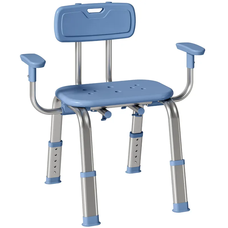HOMCOM Taburet de duș scaun de duș ergonomic cu mânere, spătar, înălțime și șezut reglabile, albastru | Romania