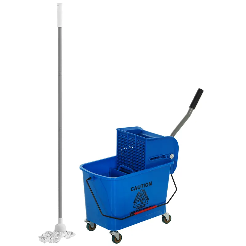 HOMCOM Găleată pentru mop cu stoarcere, panou separator și roți, capacitate 20 L pentru curățenie casnică 45x26,5x70 cm albastru | Romania