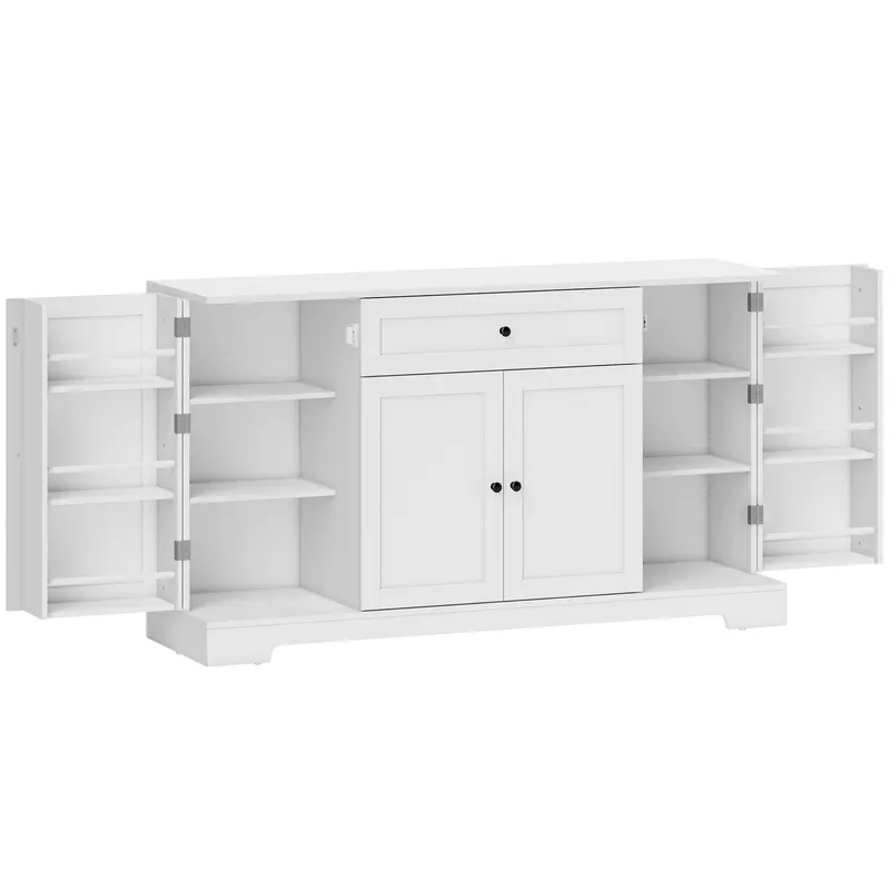 HOMCOM Bufet bucătărie, mobilier de depozitare cu sertar, 4 uși cu închidere silențioasă, rack-uri pe ușă și rafturi reglabile, alb | Romania