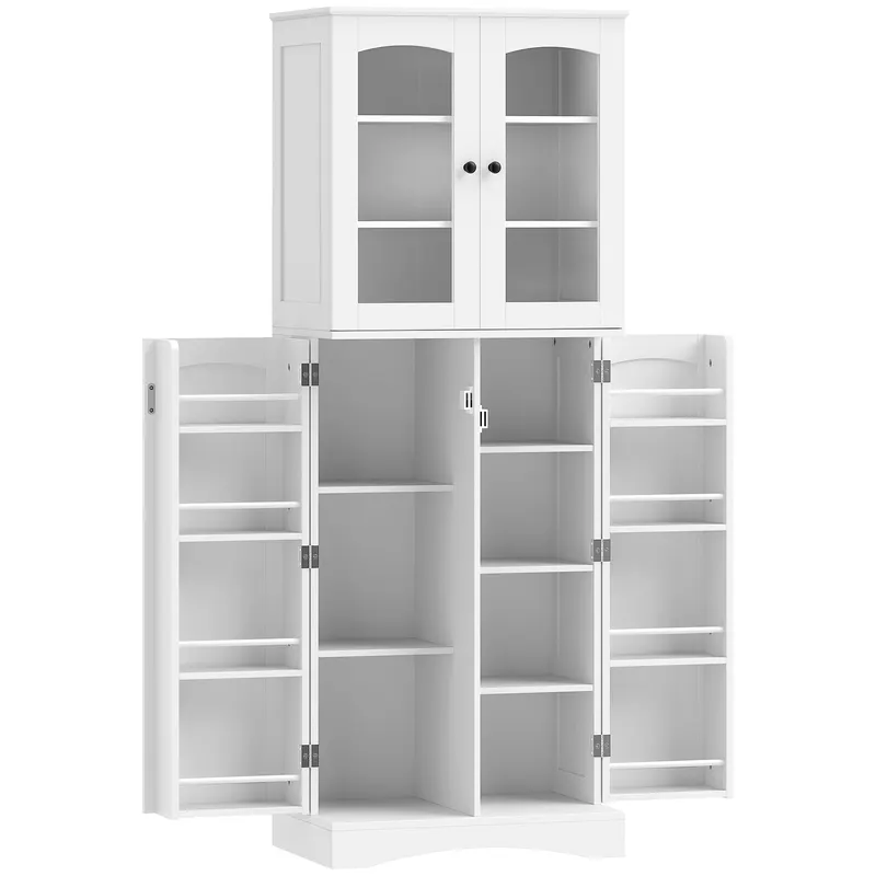 HOMCOM Dulap Bucătărie 162 cm, Credenza, Uși Acrilice Soft-Close, Rafturi, Alb. | Romania