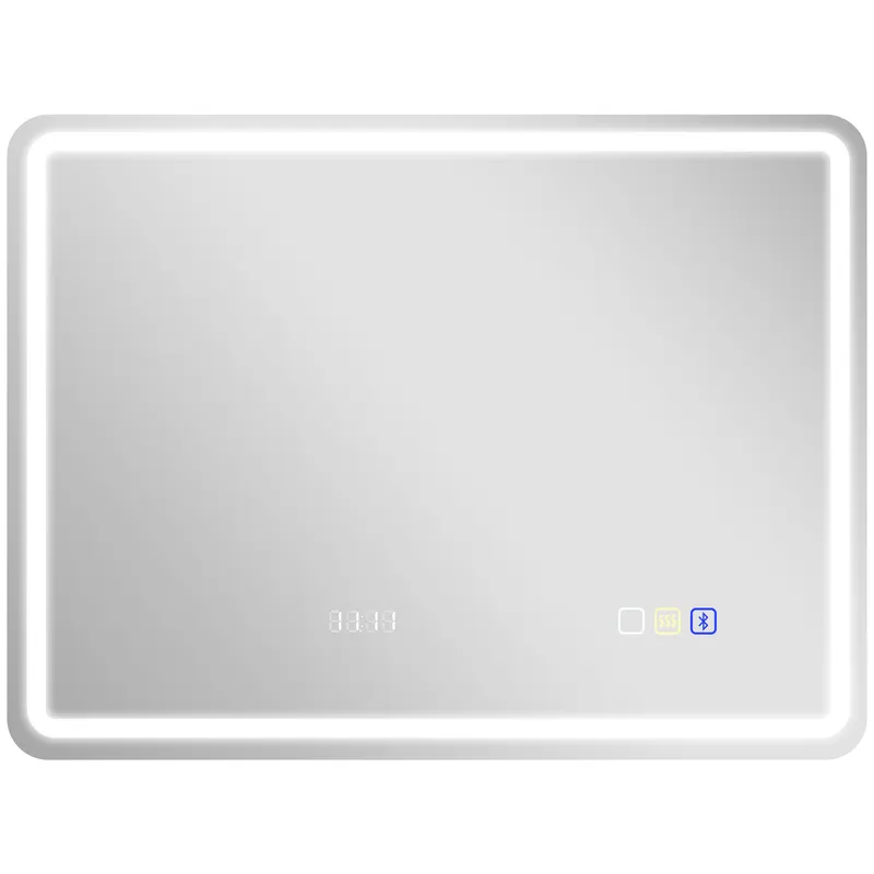 HOMCOM Oglindă de Baie cu Lumină LED 80x60 cm cu Bluetooth 3 Culori de Lumină Ceas Digital Funcție Anti-abur Funcție de Memorie | Romania