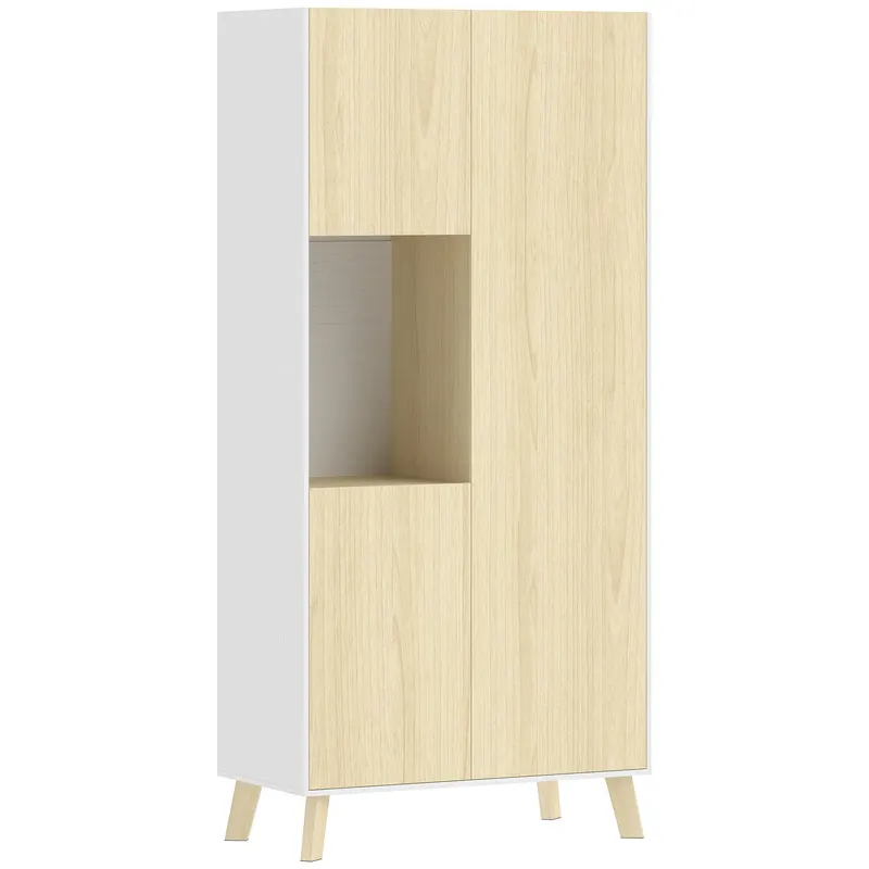 HOMCOM Dulap de bucătărie 170 cm, dulap modern cu compartiment deschis, polițe reglabile, aspect lemn natural | Romania