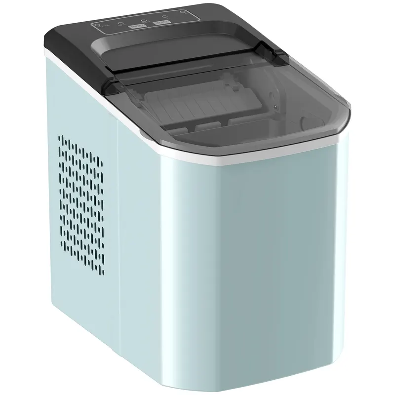 HOMCOM Mașină de Cuburi de Gheață cu Autocurățare 12 kg/24h 9 Cuburi Gata în 7 Minute 2 Mărimi de Gheață Rezervor 1,5L Albastru | Romania