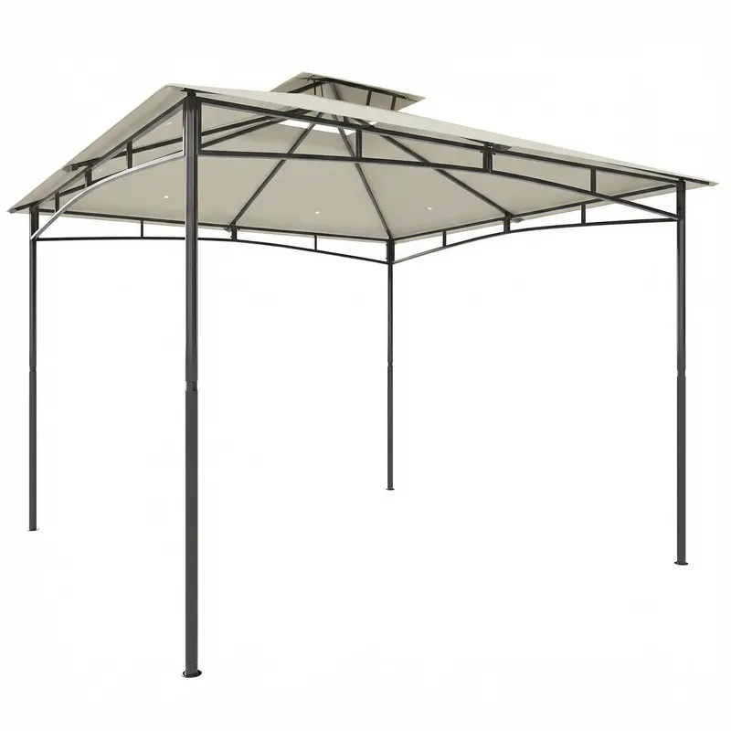 Outsunny Pavilion 3x3 m rezistent la apă Stabil Rezistent la iarnă Pavilion de grădină cu cadru superior retractabil Dublu acoperiș Alb-crem | Romania