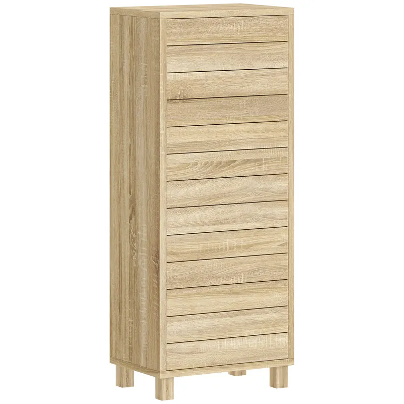 HOMCOM Dulap Slim pentru Baie cu Ușă cu Șipci, 3 Rafturi, Finisaj Natural | Romania