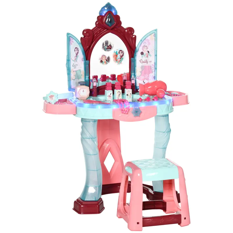 Set de oglinda si masa cu design printesa magica, jucarie muzicala, set de frumusete accesorii, pentru 3-6 ani, albastru roz AIYAPLAY | Romania