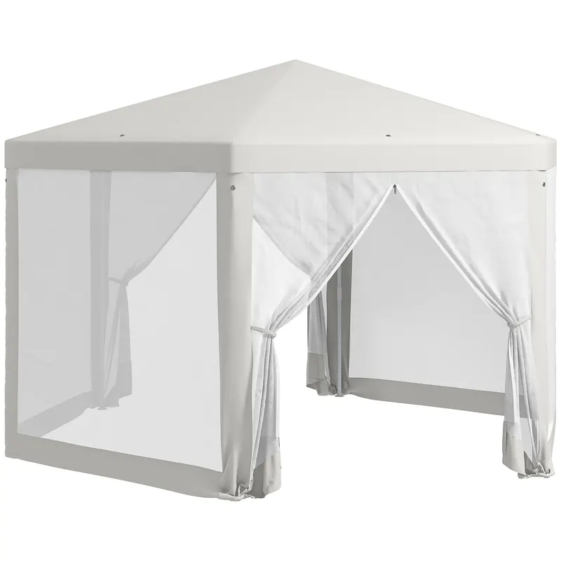 Outsunny Pavilion de Grădină Hexagonal cu Pereți din Plasă, 2 Uși și Picioare Reglabile, 3,94x3,94x2,5 m, Alb Crem | Romania