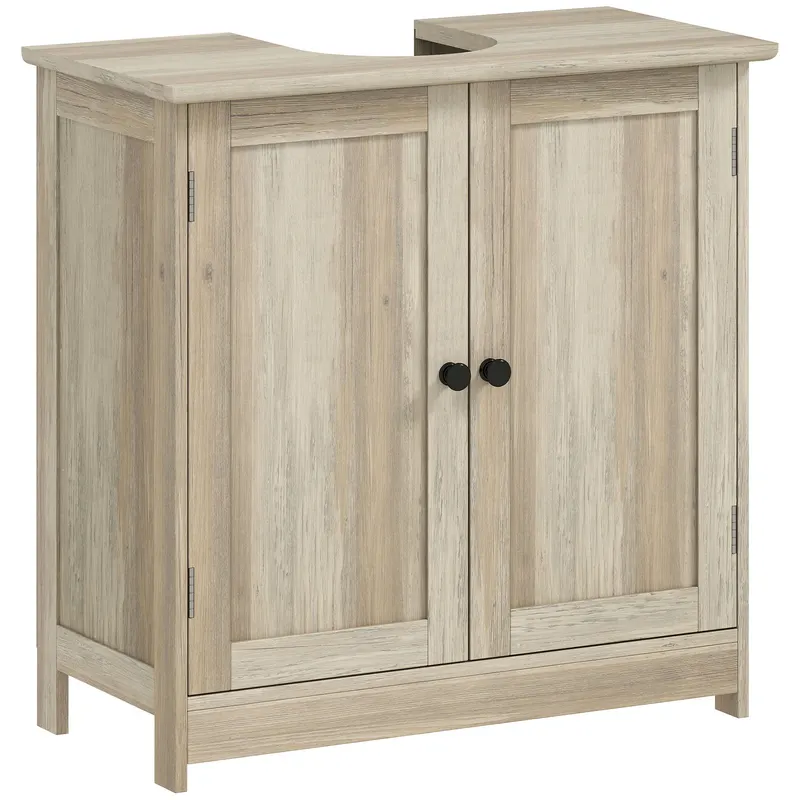 HOMCOM Mobilier sub lavoar, Mobilier de baie dulap cu 2 uși, Etajeră reglabilă, Rezistent la umiditate, 60 x 30 x 60 cm, Gri | Romania