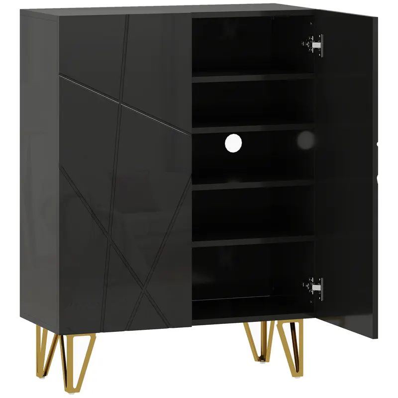 HOMCOM Dulap pentru pantofi cu 2 uși, raft pentru pantofi, depozitare pentru pantofi cu 3 rafturi reglabile 72 x 31,5 x 95 cm, Negru | Romania