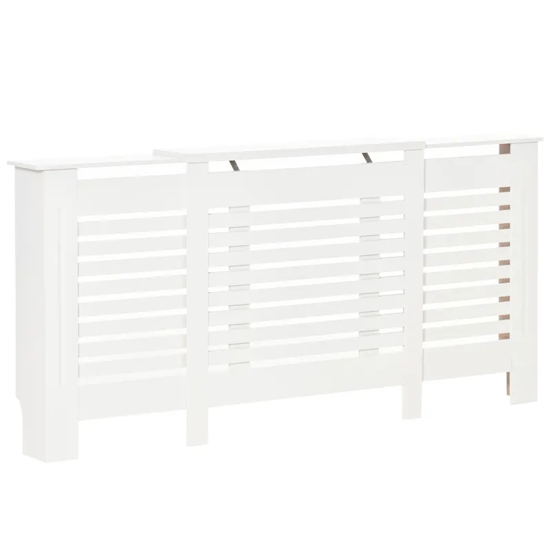 HOMCOM Masca Calorifer Reglabila din MDF si Lemn Alb 140-202x19x82.5 cm Design Modern pentru Acoperire Radiator | Romania