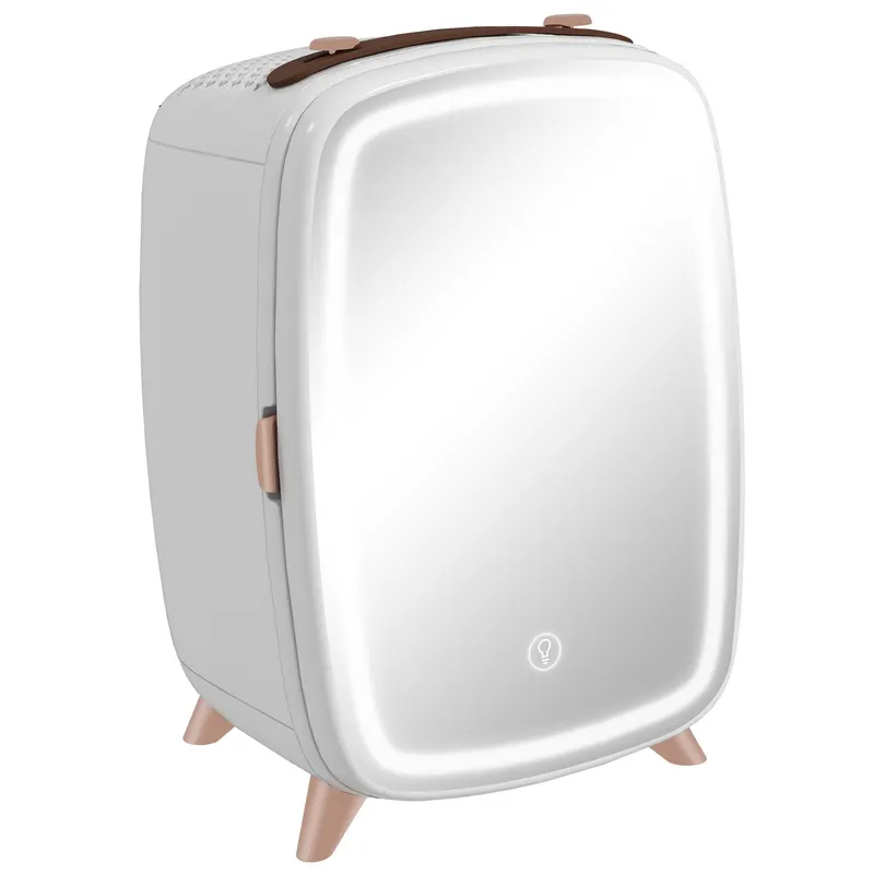 HOMCOM Mini-frigider pentru produse cosmetice, băuturi și gustări, portabil, cu oglindă iluminată, funcționare silențioasă, 6L, alb | Romania