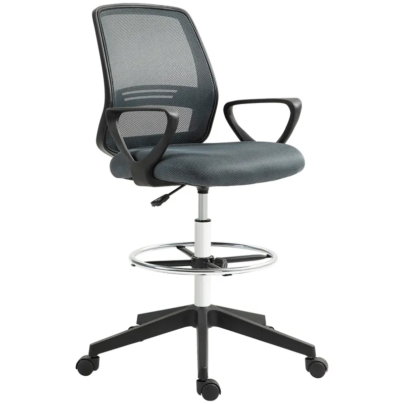 Vinsetto Scaun de birou ergonomic cu brațe și inel reglabil pentru picioare, plasă gri | Romania
