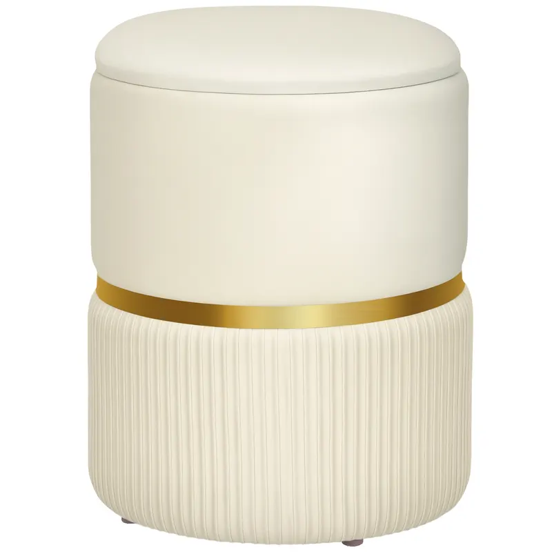 HOMCOM Pouf taburet suport pentru picioare cutie de depozitare din catifea canaletată 36 x 36 x 44 cm pentru living dormitor bej | Romania