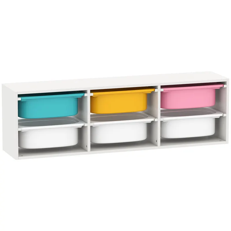 AIYAPLAY Raft pentru Jucării din Lemn cu 6 Recipiente Detașabile din Plastic, Multicolor | Romania