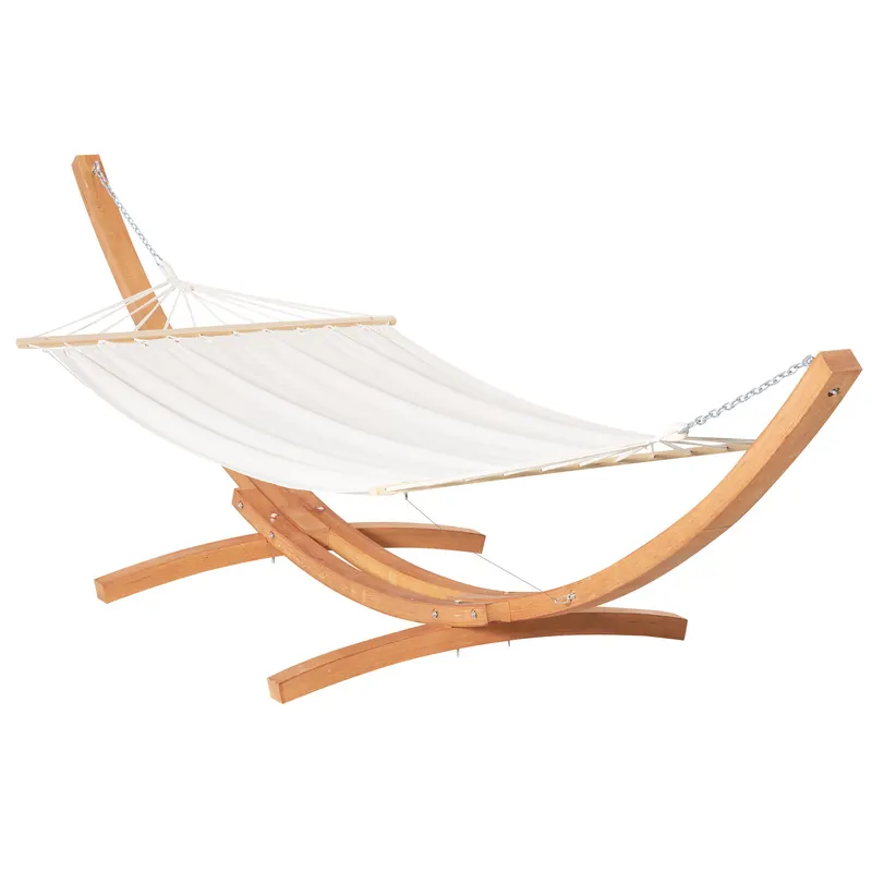 Hamac Outsunny cu Suport din Lemn si Bumbac, Hamac de Gradina pentru alte Spatii Exterioare, 392x120x102cm, Alb | Romania