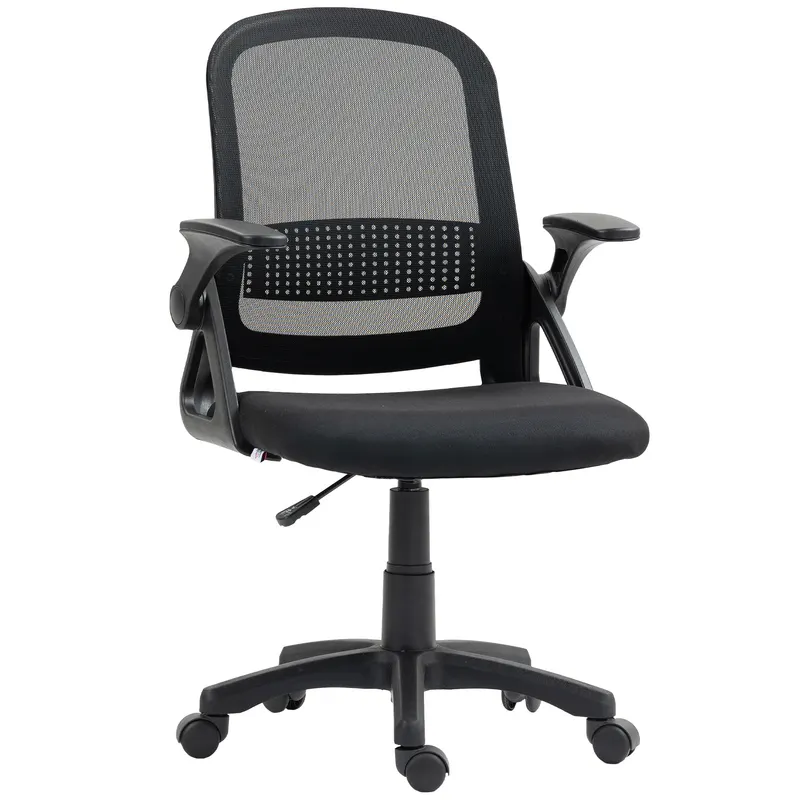 HOMCOM Scaun de birou mesh respirabil, scaun ergonomic pivotant cu cotiere rabatabile și suport lombar, Negru | Romania
