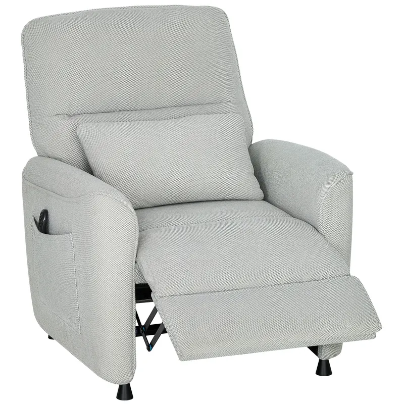 HOMCOM Fotoliu Relax Electric cu Masaj și Încălzire, Silențios, Reclinabil 150° în Cinilă cu Pernă, Funcție de Memorie, 2 Telecomenzi, Suport pentru Picioare pentru Living și Birou, Gri | Romania