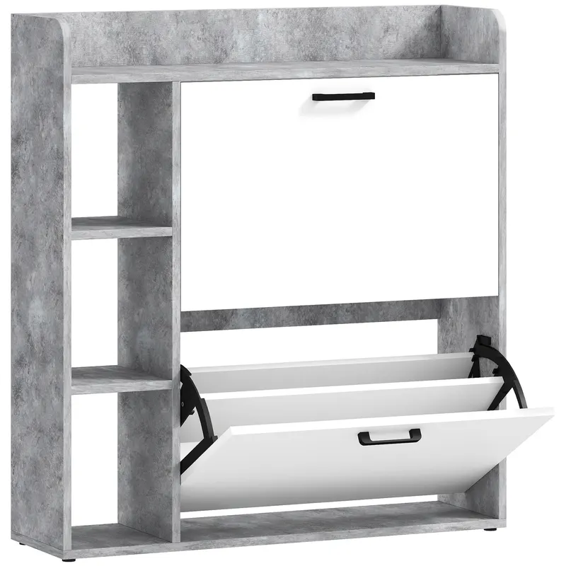 HOMCOM Dulap pentru pantofi slim cu 2 sertare rabatabile, Capacitate 15 perechi de pantofi, 83x24x90.5 cm, Gri | Romania